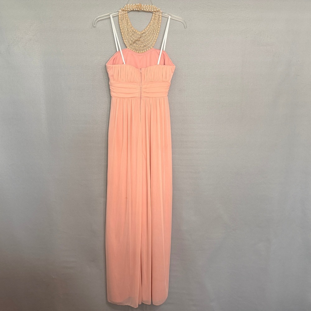 City Triangles Pearl Halter Mesh Maxi Dress Womens Size 3 Blush Pink Formal Prom - Picture 3 of 14
